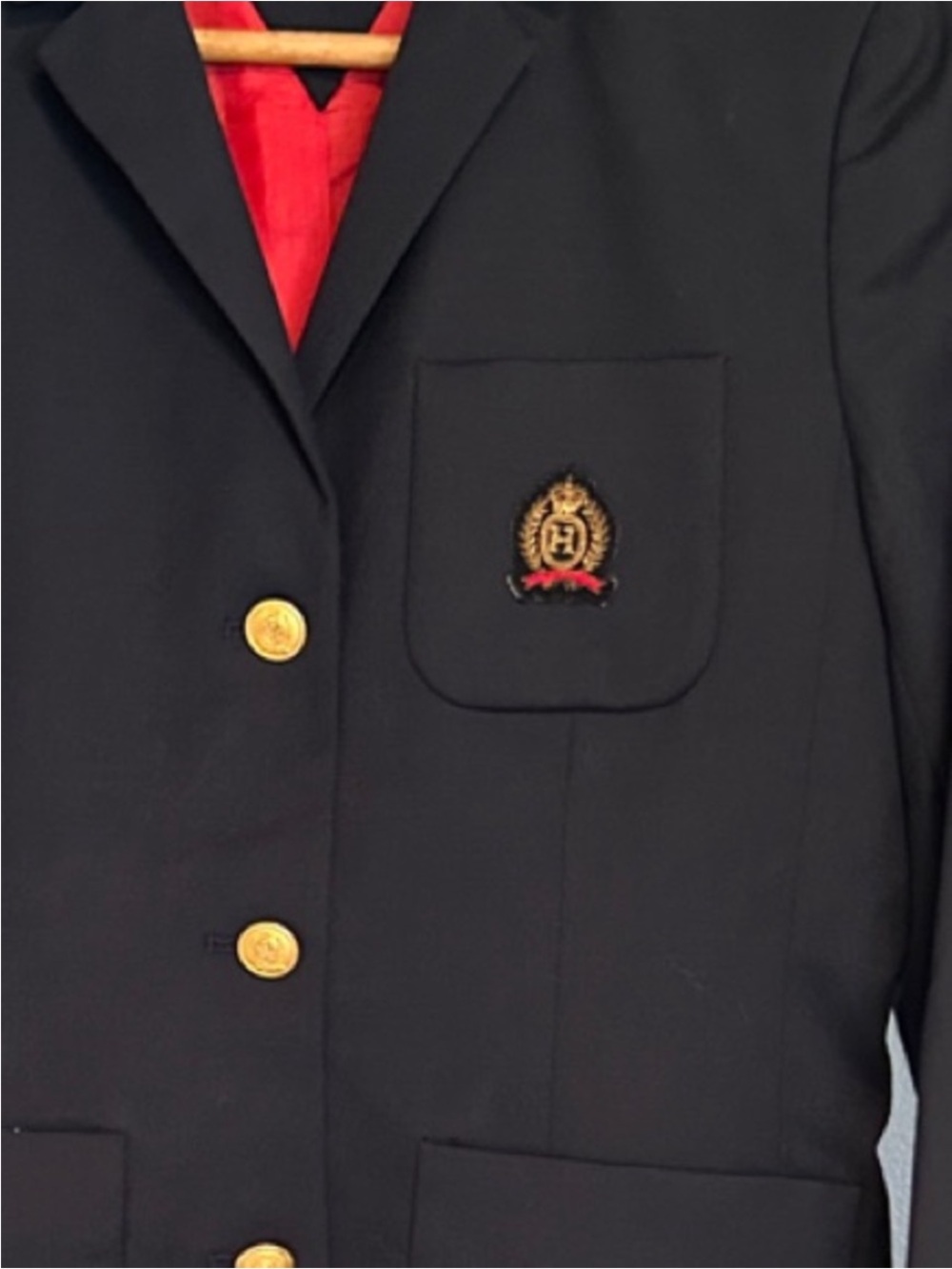 Vintage Y2K Tommy Hilfiger Womens Navy Wool Crest Blaze Preppy Size 4 Academia - Picture 3 of 9